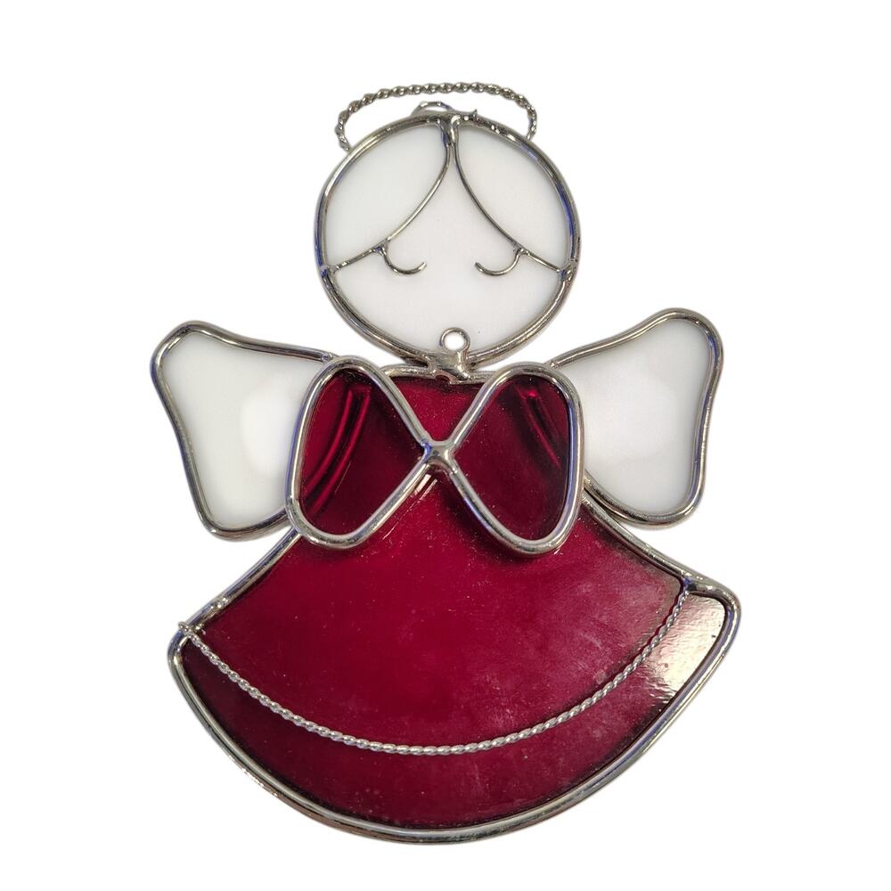 Angel Stained Glass Sun Catcher Ornament Red & White Christmas Decor